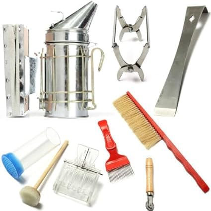 TESUGN 7pcs Imkerei Werkzeuge Kit, Imkerbedarf große Stahl Smoker, Imkerei-Werkzeuge und Zubehör Edelstahl , Bienenzucht-Zubehör Imker Starter Kit