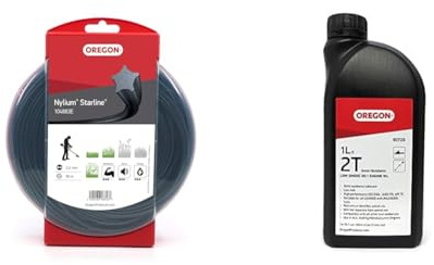 Oregon Nylium Star Shaped Strimmer Line Wire for Grass Trimmers and Brushcutters & 2-Stroke Engine Oil, Self-Mixing Partly Synthetic Mineral Chainsaw Oil, Low Smoke