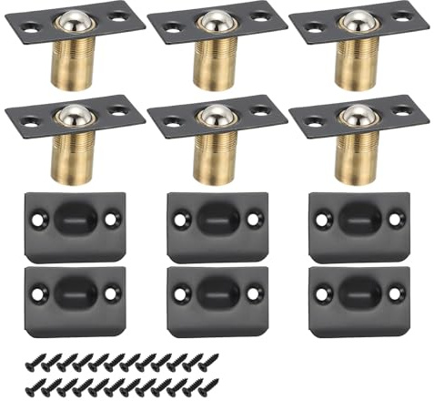PATIKIL Stainless Steel Closet Ball Catch Door Hardware, 6 Pack Adjustable Cabinet Door Ball Catch Chrome Finish with Strike Plate & Screw for Interior Doors, Black