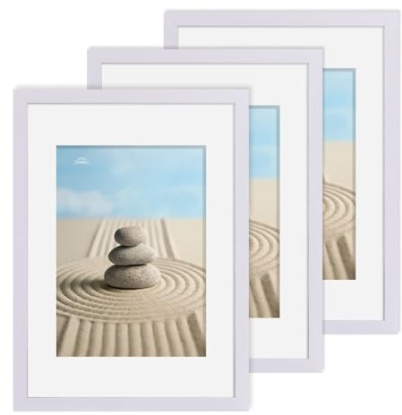 lincoolart A3 Rahmen Weiß Fotorahmen A3 Bilderrahmen mit Passepartout für A4 Urkunde Bilder Posterdruck 3er Set mit Acrylglas