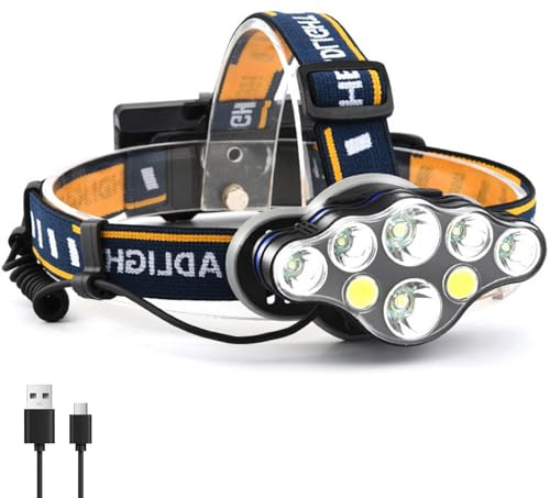 MODOAO LED Stirnlampe Superheller Wiederaufladbare Kopflampe 8 Modi Arbeitslampe mit COB Rotem Warnlicht Notfalllampe für Camping & Wandern (1 Pack)