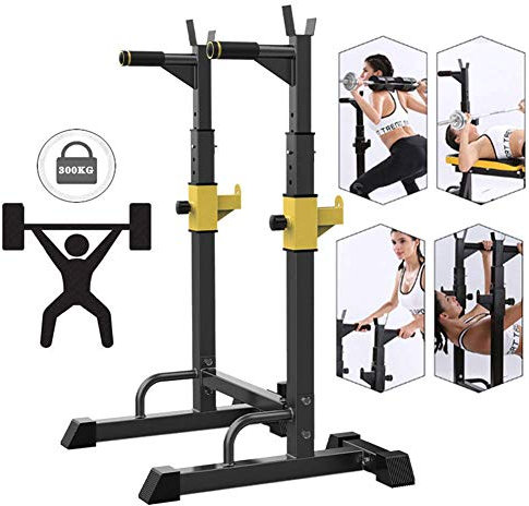 Adjustable Squat Rack Stands with Pull Up Bar Max Load 300Kg Olympic Barbell Free-Press Bench Barbell Dumbbell Rack Weight Bench Support Dipping