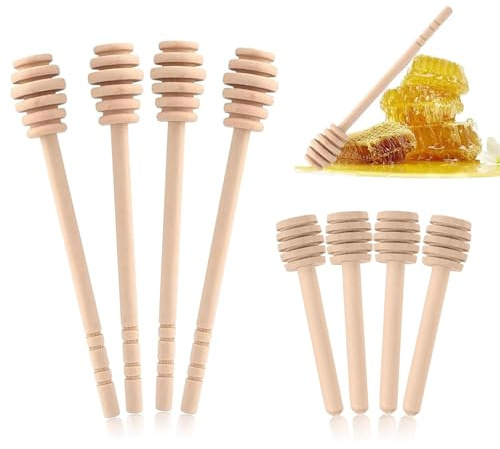 HSYTEK Lot de 8 cuillères à Miel en Bois, Cuillère Miel Bois, Deux Tailles d'agitateurs en Bois pour tremper Le Miel, Qui ne se détache Pas Facilement, Facile à Nettoyer