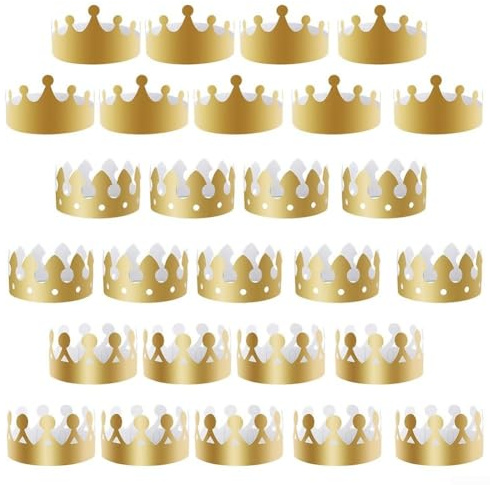 Zilimontt 27 Stück goldene Goldfolien-Party-Krone, goldene Krone, Kappe, Papierkrone, Party, Geburtstag, Feier, Goldhüte, Königskrone, Papierkrone