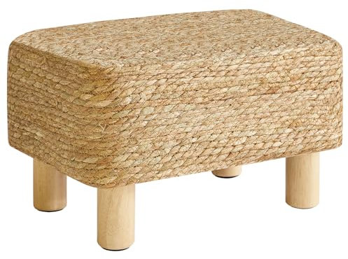 YMYNY Fußhocker Rechteckige Fußstütze Natur Seegras Fußhocker mit Holzbeinen Handweben Multifunktional Sitzkissen Ottomane Sofa Beistelltisch für Wohnzimmer Schlafzimmer 42×30×26CM Natur HBD043N
