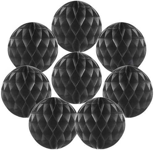 Yosawo 8 Stück Papier Wabenbälle Papier Wabenball Dekoration für Geburtstag Hochzeit Party Deko(ZQ/Black）