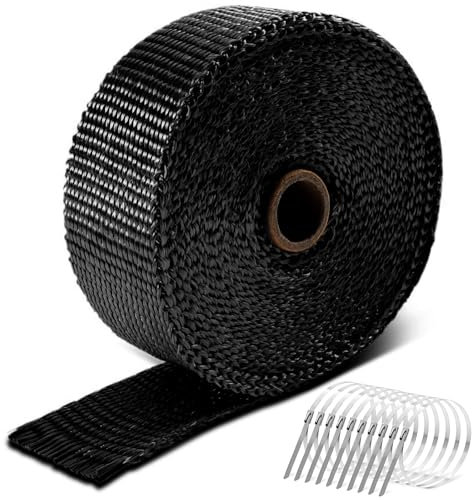 5M Nastro Termico Isolante, Benda Termica Moto, Bande Thermique in Fibra di Vetro Lunghezza, Nastro Isolante Marmitta Band con 10 Fascette Metalliche, Per Tubo Scarico Moto e Automobile