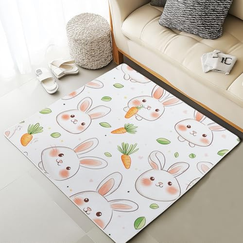 Xuxangti Lovely Rabbit Rug 7x8 for Living Room, Cartoon Animal Rabbit Area Rugs for Bedroom, Rodent Vegetable Carrot Carpet Low Pile, Room Decor Large Rugs, Soft Non Slip, Machine Washable Rug