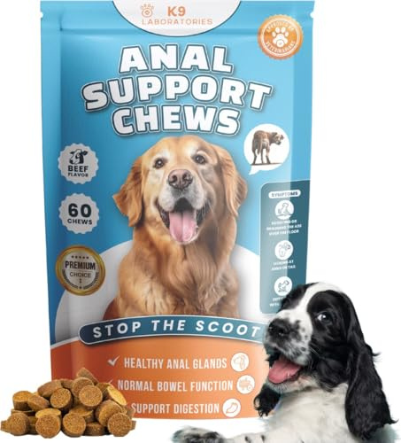 Soporte de Gland Anal Para Perros - Contra Paseo en trineo - Glándulas anales obstruidas, glándulas anales inflamadas - Calabaza, bromelina, semillas de lino 60 Piezas