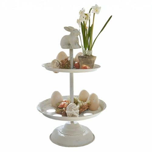 Loberon Eier-Etagere Delixor, antikweiß | Süßes Hasen-Detail, Dezente Krakelee-Optik, Nostalgischer Look, Tischdekoration, Ostern, Eisen