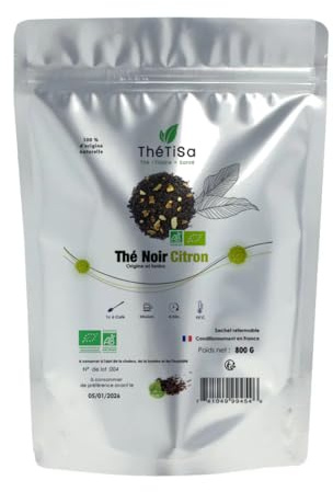 Thé Noir Citron BIO en Vrac - 100% d'Origine Naturelle 1 Paquet de 800 grammes (400 Tasses)