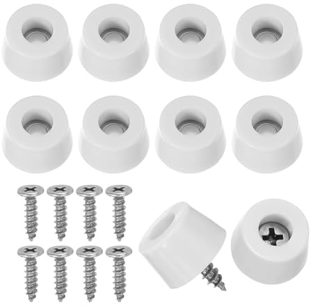 PATIKIL Cutting Board Feet, 10 Pcs Non Slip Rubber Feet Bumpers Round Cutting Board Legs Pad with Stainless Screws for Furniture Kitchen Appliances, White (0.67 W x 0.39 H)