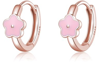 SLUYNZ 925 Sterling Silver Flower Earrings Hoop for Women Teens Flower Hoop Earrings Huggie