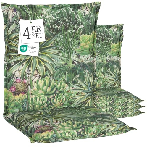 Beo® Turin Niedriglehner Gartenstuhl-Auflagen 4er Set | Waschbar & Atmungsaktiv | Made in EU | UV-beständige Sitzkissen Outdoor nach Öko-Tex Standard | Extra Dicke Polsterauflagen