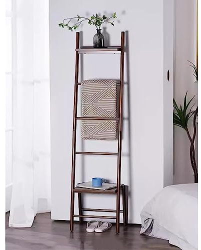 QAZXDRFG Échelle décorative pour couvertures, Support pour couvertures en Bambou, présentoir pour Serviettes, pour Salon et Salle de Bain (165 cm, Marron)