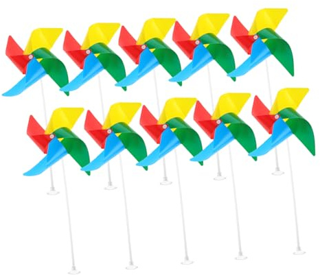 Milisten 10pcs Colorful Pinwheel Windmills for Desk and Outdoor Landscape Rainbow Windmill Crafts with Hollow Rod and Suction Cup Festive National Day Decor for Garden Classroom and Patio