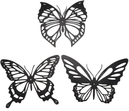 Iunipusy 3 StüCke Schmetterling Metall Wanddekoration Schwarzer Schmetterling Metall Wand Behang Dekoration Bauernhaus Rustikal Home Office Schlafzimmer Dekoration