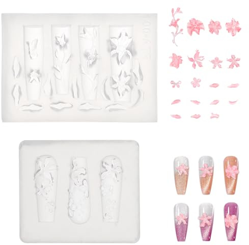 2st Transparenta Nagelkonstformar för Blommor, Silikon 3D-Blommor Nagelform Manikyrkonst Carving Mall Designverktyg för Harts Manikyrdekorationer Tillbehör