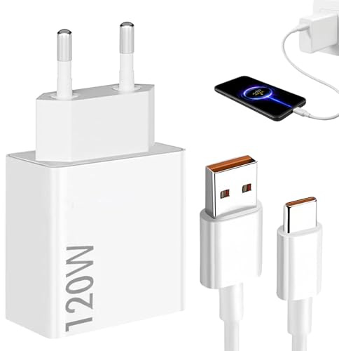 Chargeur pour Xiaomi 120w avec Câble USB-C 2M 6A, Blanc Bloc Chargeur Telephone pour XiaoMi 14 13 12 12t 12s Pro Lite Redmi Note K60 K50 12 11 Pro Plus, Peut être Utilisé pour d'autres Marques