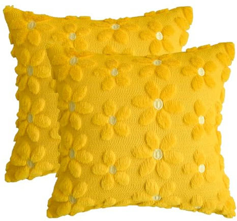 Artoid Mode Juego de 2 fundas de cojín de piel sintética de margaritas amarillas, 45 x 45 cm, cojín de terciopelo para sofá, decoración