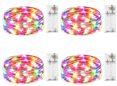 ENLACE 4 Stück LED Lichterkette Batterie, 2M 20 LED Kupfer Drahtlichterkette Batteriebetrieben, Bunt Micro Kupferdraht Lichterkette für Weihnachten, Hochzeit, Kinderzimmer, Party, Innen