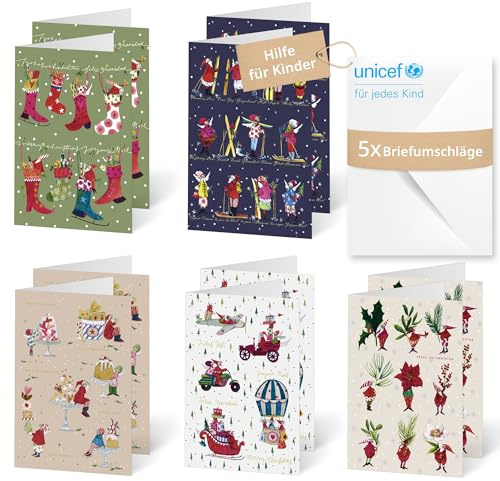Unicef Weihnachtskarten Wichtel | 10 Klappkarten mit Umschlägen | Helfen Sie Kindern in Not: FSC-Papier, 10 Karten mit Umschlägen (17,5 x 11,7 cm) – Weihnachtskarten mit Wichtelmotiven