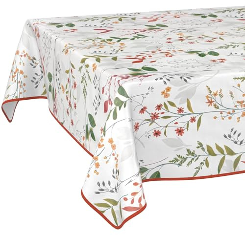Wachstuchtischdecke Tischdecke abwaschbar Wachstischdecke pflegeleicht wasserabweisend Lotuseffekt Gartentischdecke Natur 100 x 140 cm mit Saum (Eingefasst)