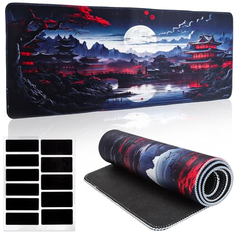 GZRXIOUS XXL Gaming Mauspad 800×300mm, Großes Mauspad mit Rutschfester Gummibasis, Genähten Kanten & Bonus Silikon Anti-Rutsch Pads, Anime Japanische Kunst Schreibtischunterlage für PC & Tastatur