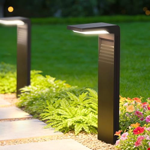 LES FLEURSSolarlampen für Außen, LED Solarleuchten Garten mit Warmweiß und 2 Helligkeitsmodi, IP55 Wasserdichte Wegeleuchten Außen, Solar Wegbeleuchtung im 2 Stück für Hinterhof Rasen Terrasse Deko