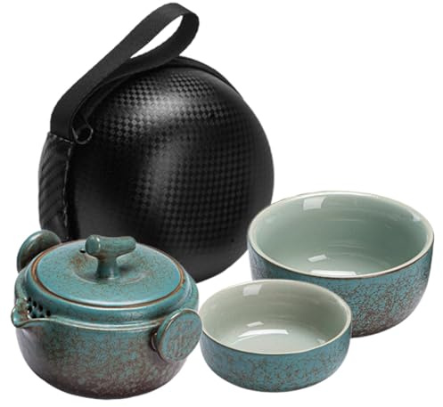 NUOBESTY Tragbares Chinesisch Reise Teekanne Teekannenset aus Keramik Chinesisches mit Teetasse und Teekessel Satz Teeset Geschenkset für Erwachsene bei Teezeremonien und Teepartys