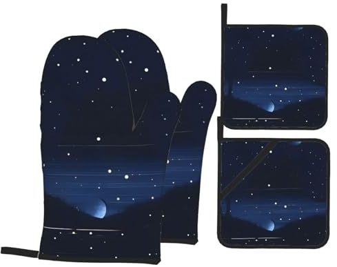 Guanti da cucina presina WHJDPP blu scuro Night View Pattern ispessito pratico anti-scottatura isolamento termico per cottura in cucina