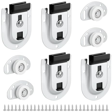 Sliding Closet Door Hardware Kit | 4X Bottom Rollers & 4X Top Brackets Set | Ball Bearing Wheels for Smooth, Quiet Operation | Easy Fit for Sliding Door Wardrobe & Closet Doors