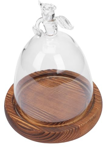 NIYANGLE Cupola di Vetro Trasparente Decorativa a Forma di Angelo con Base in Legno Vintage, Copertura per Micro-paesaggio e Vaso per Fiori Eterni, per Arredamento Casa, Negozio