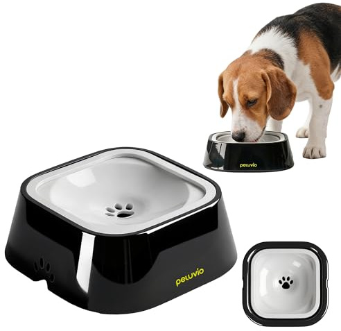 Peluvio Ripple Bebedero para Perro Antisalpicaduras, Cuenco de Agua Antiderrames con Disco Flotante y Borde, Suelo Seco, Desmontable y Fácil de Limpiar, Base Estable de ABS para Coche y Viaje, 1 L