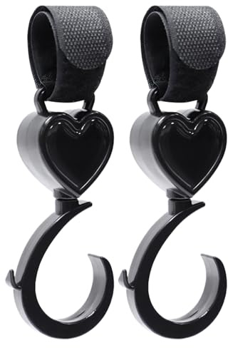 Pram Storage Hooks, 2-pack rullklämmor, 360 graders roterande rem med halkfri byggnad, resetillbehör för förvaring av vattenflaskor, stöd för vardagsutflykter