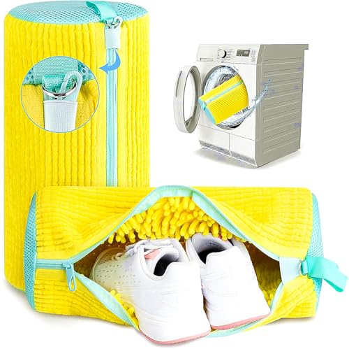 UZER Shoe Washing Machine Bag, 2 PC Reusable XXL Shoes Laundry Bag for Washer & Dryer with Concealed Heavy-Duty Zipper to Protects Shoes & Machine,Cleaning Bag for Sneakers & Tennis Shoe (Yellow)