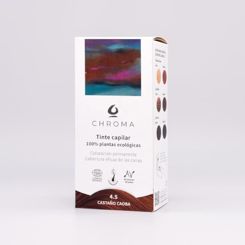 Tinte Vegetal Ecológico Chroma 4.5 Castaño Caoba, Coloración Permanente, Cobertura Total de Canas, 100% Plantas Naturales, Sin Amoníaco ni PPD