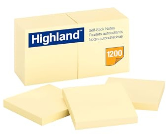 Highland Self-Stick Notes ,NOTE,HLND,3X3,12/PK,YW