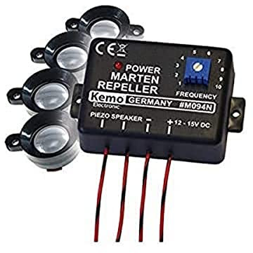 Kemo M094N Marten Stopper Scares with Strong, Pulsating Ultrasonic Sounds Martens and Other Rodents With 4 Speakers For Distribution From Engine Compartment Pantry Room Basement Attic