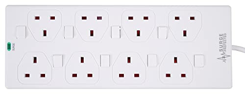 Pro-Elec 8 Way SURGE Protected 2m Extension Lead Switched NEON 8 Gang