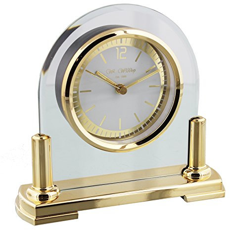 Wm Widdop Modern Stylish Glass & Brass Two Tone Quartz Arched Design Mantel Clock