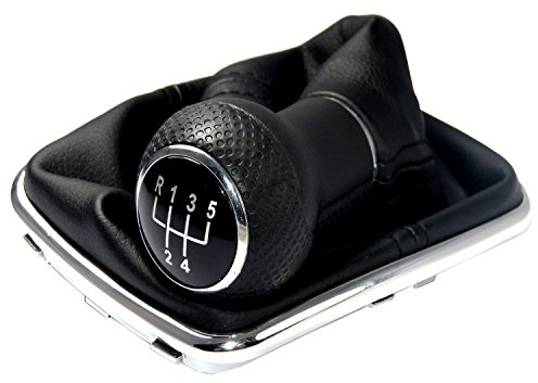 Schaltsack & Schaltknauf für VW Golf 4 IV & für Bora - 23mm - Bj. 1997 - 2006 - 5 Gang Knauf mit Rahmen - Schwarz - Chrom - Schaltmanschette Schalthebel Manschette für Schaltgetriebe Schaltung A251