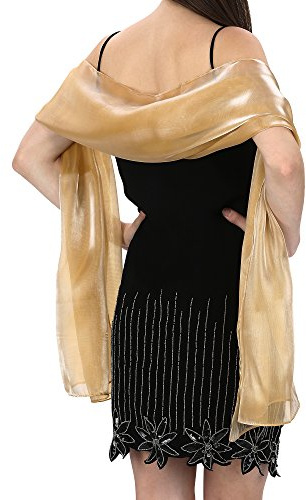 World of Shawls Silky Iridescent Wrap Stole Shawl For Weddings Bridal Bridesmaids Evening Wear Prom & Parties (Gold)