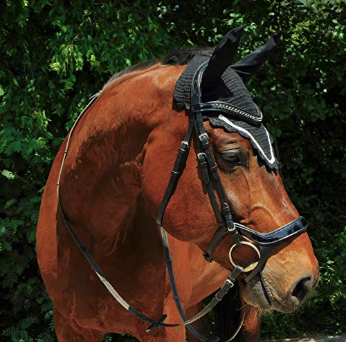 Tysons Breeches Strass Fliegenhaube Baumwolle Fliegen Haube VB WB X Full Schwarz o Braun Glitzer Rosa Silber farb. Rosé Lastik Ohren (X Full, Schw/SI II)