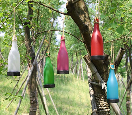 Sunboia 5er-Set LED Solar Powered Flasche Licht zum Aufhängen Terrasse Lampe Flamme Effekt Garten Yard Hängelampe