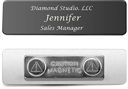 Mogokoyo Personalized Gravur- Namensschilder mit Doppelmagnet Custom Name Badges/Name Plate/ID Name Tag aus Edelstahl für Kleidung (schwarz)