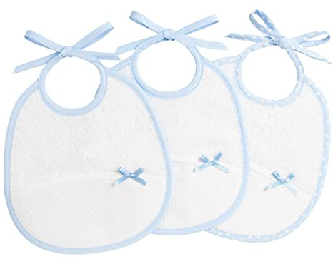 Filet - 3er-Set Lätzchen aus weißem Baumwollfrottee mit Aida-Einsatz zum Besticken, ideal zum Schutz der Kleidung Ihres Kindes, 100% Made in Italy, Farbe weißer Himmel