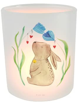 Mr. & Mrs. Panda Windlicht aus Glas Hase Blume - Ostergeschenke, Osterdeko, Geschenk, Teelichtglas, Kaninchen, Windlicht Kerze, erstes Kind,