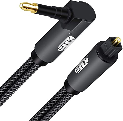 EMK Optisches Audiokabel Mini-Toslink auf Toslink, 90° Winkelstecker, 1,5m, SPDIF Kabel für MacBook, PC, Soundbar, Heimkino - nicht kompatibel mit 3,5mm AUX