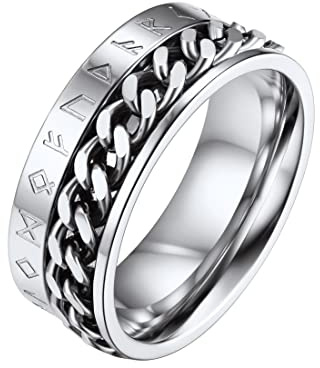 FaithHeart Bague Rune Homme 54 Acier Inoxydable,Anneau Tournant Bijoux Bagues Vikings Runique Anti Stress,Cadeau Anniversaire pour Hommes Garçons Père